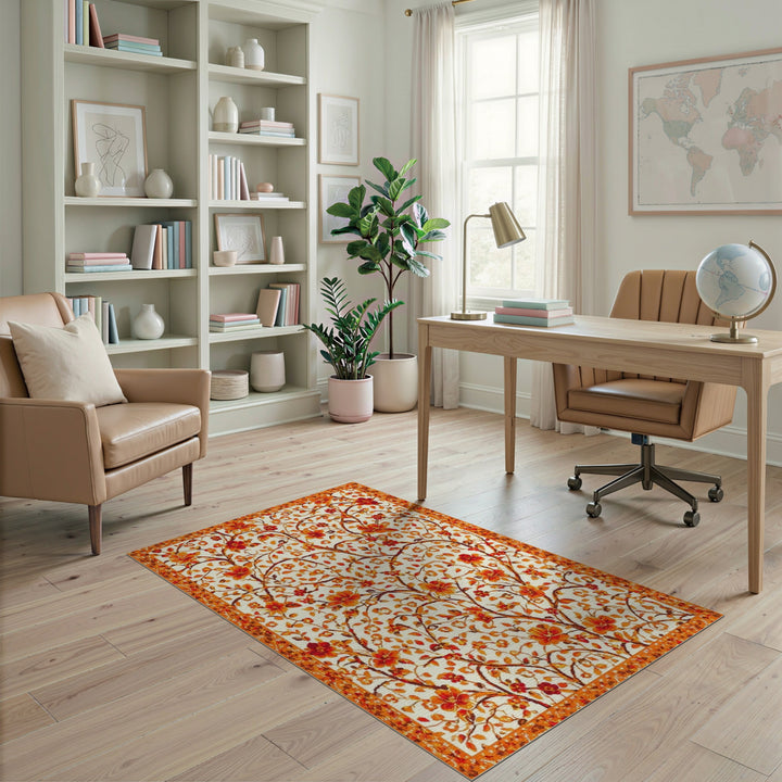 Orange Floral Vintage Area Rug