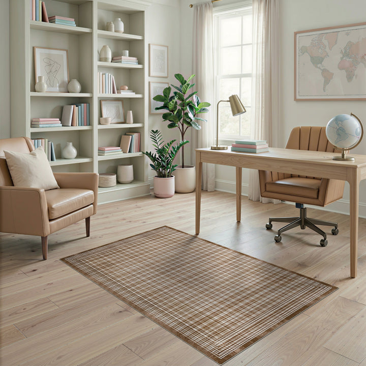 Vintage Brown Gingham Checkered Area Rug