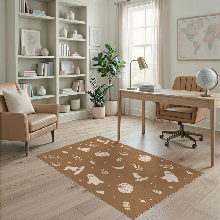 Brown Halloween Ghost Pumpkin Kids Area Rug
