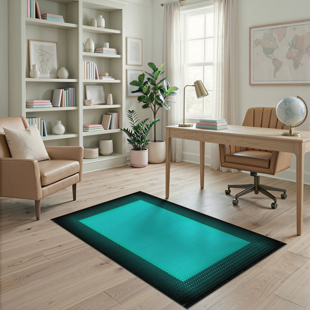 Cyan Teal Geometric Area Rug