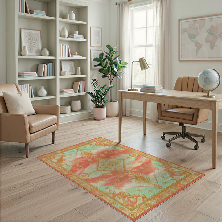 Coral Teal Southwestern Area Rug
