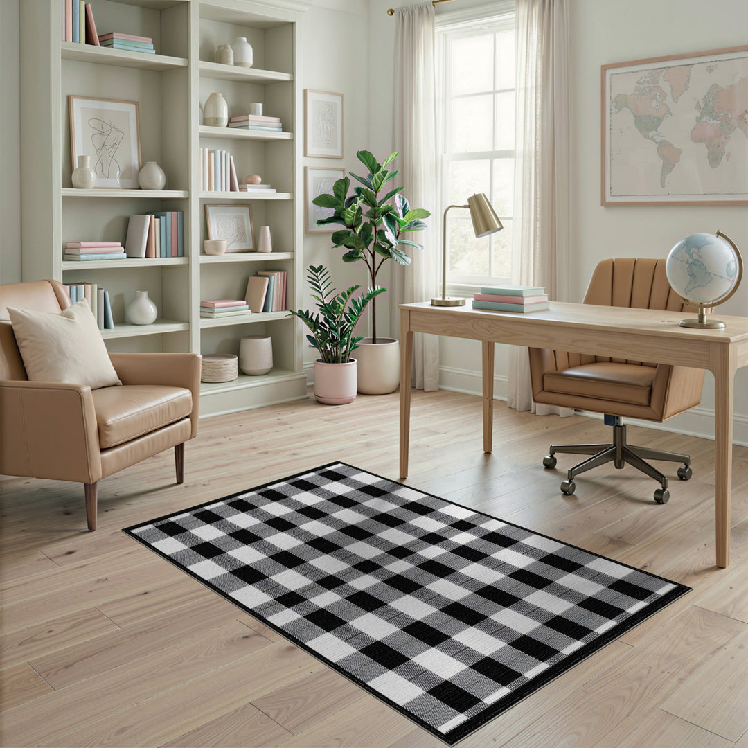 Black White Checkered Area Rug