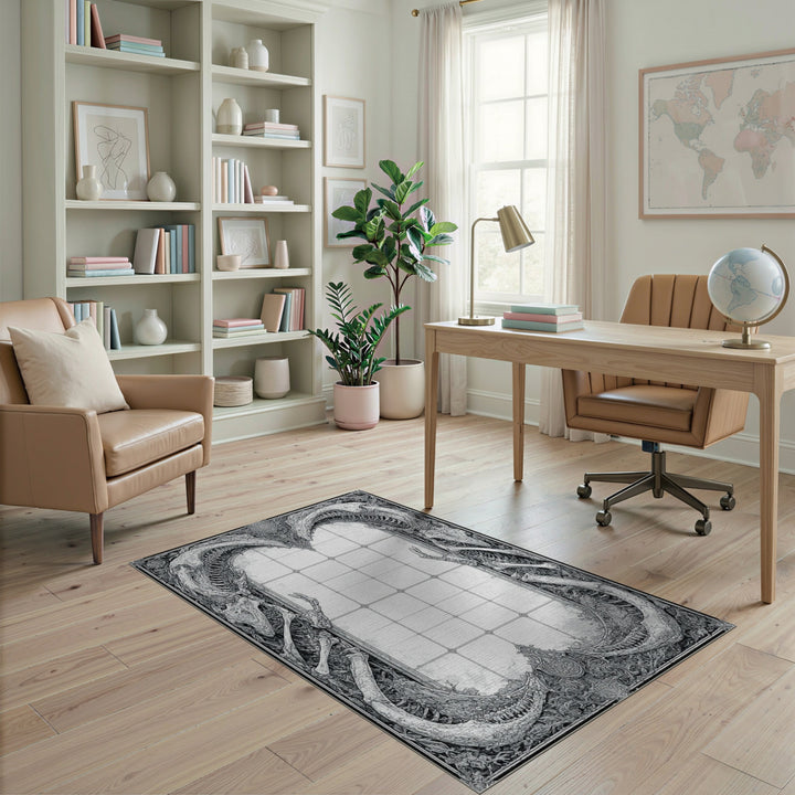 Dragon Skeleton Black White Area Rug