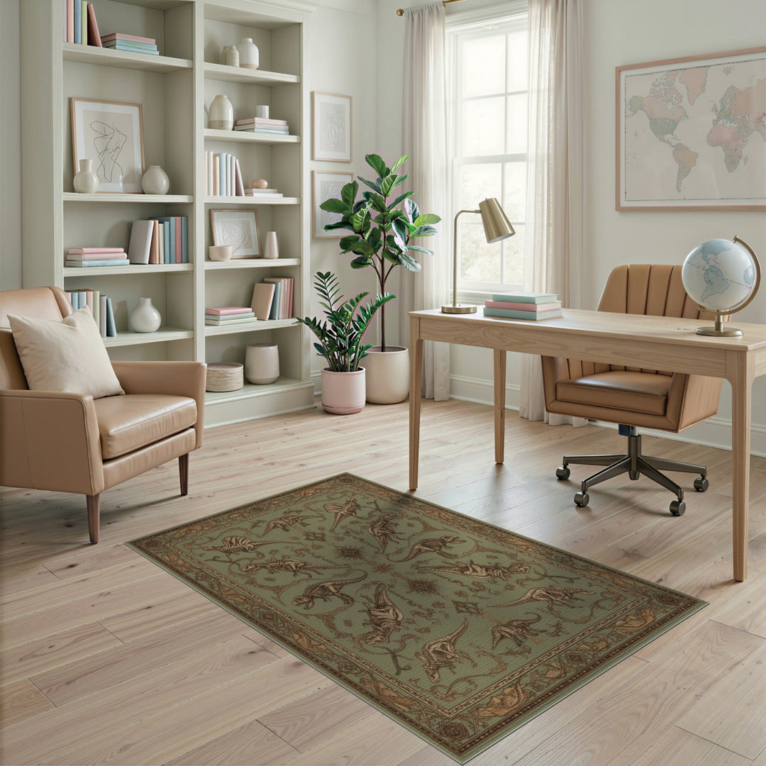 Green Dinosaur Skeleton Vintage Area Rug