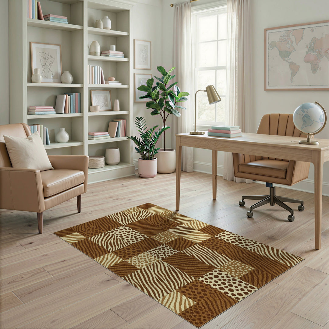 Brown Zebra Leopard Patchwork Area Rug