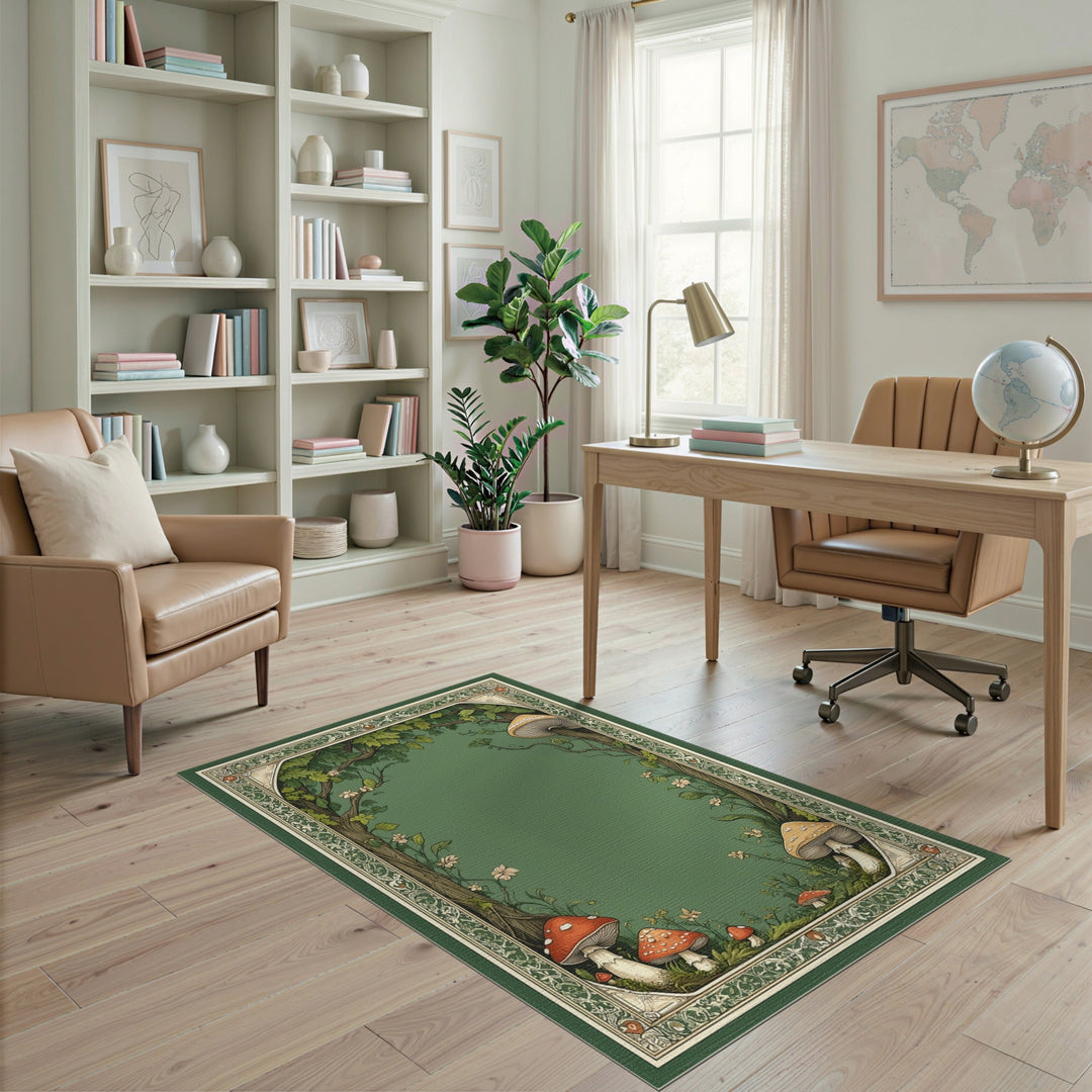 Enchanted Forest Mushroom Green Area Rug