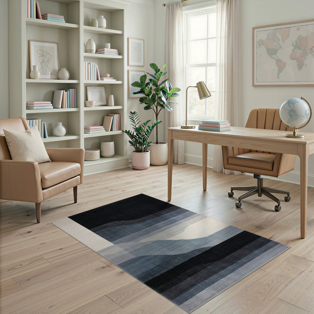Abstract Black White Wave Abstract Area Rug