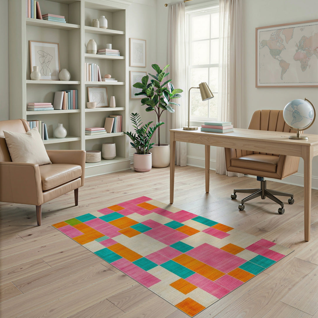 Vibrant Geometric Multi-Color Block Multi-color and Patterns Area Rug