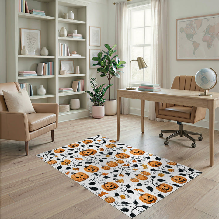 Orange Pumpkin Vine Washable Area Rug