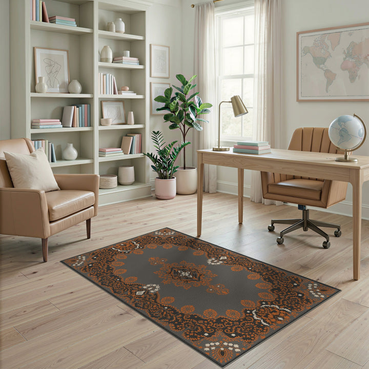 Grey Orange Persian Medallion Area Rug