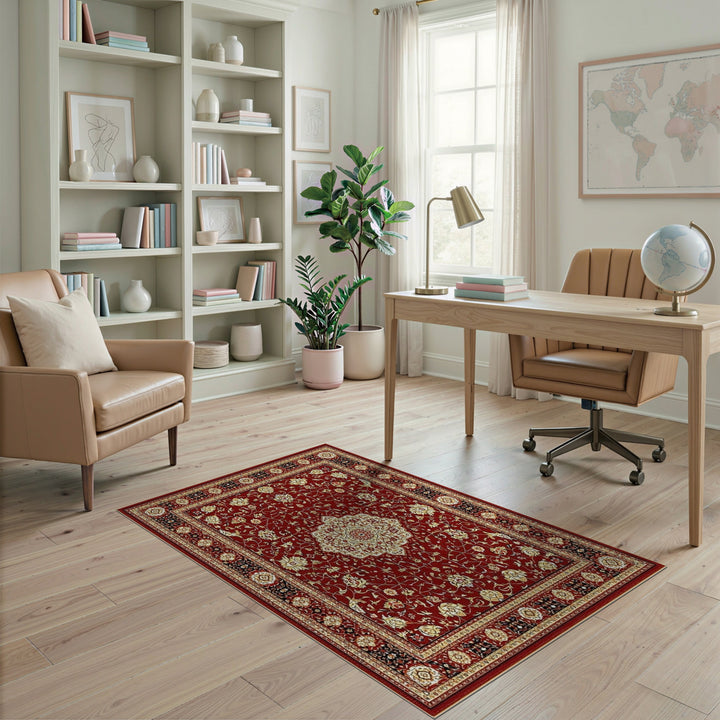 Red Persian Floral Medallion Area Rug
