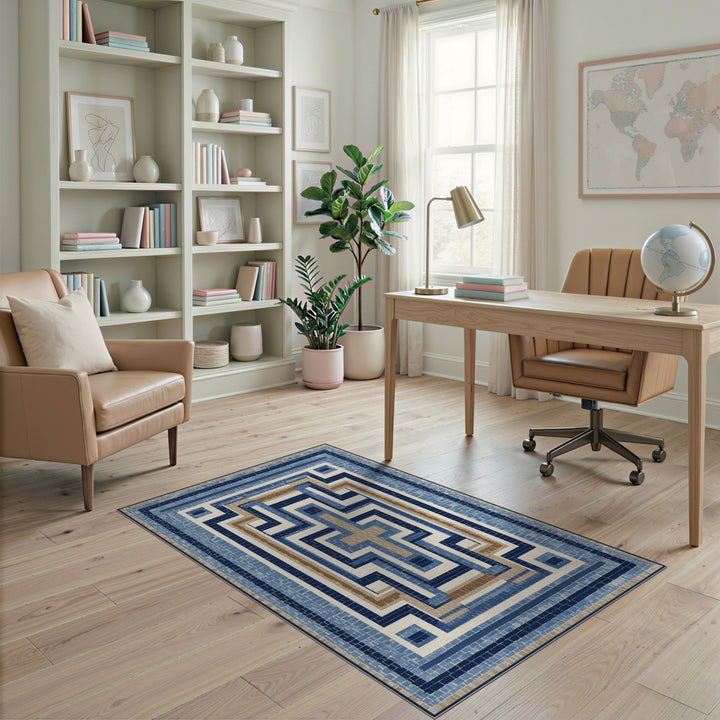 Blue Geometric Mosaic Area Rug