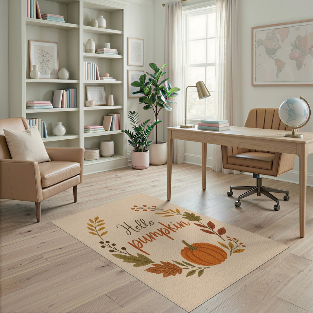 Hello Pumpkin Autumn Wreath Area Rug