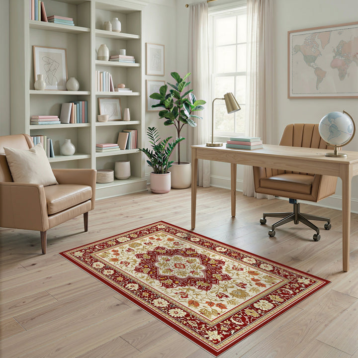 Red Persian Floral Medallion Area Rug