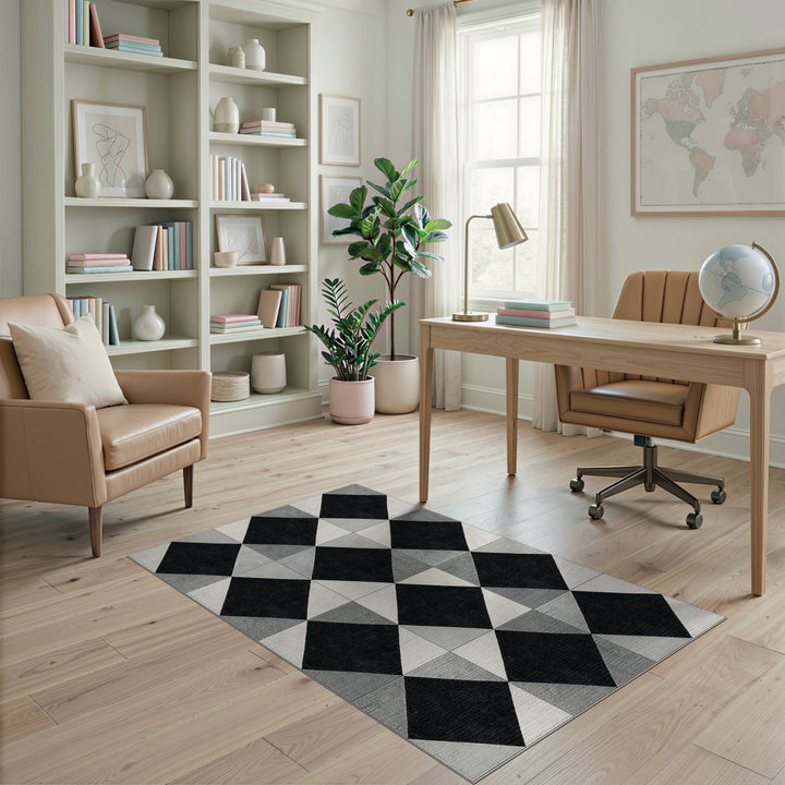 Black White Geometric Diamond Area Rug