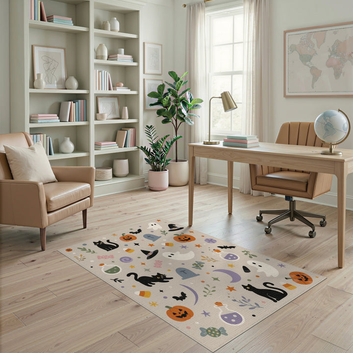 Halloween Cats Pumpkins Kids Cartoon Area Rug