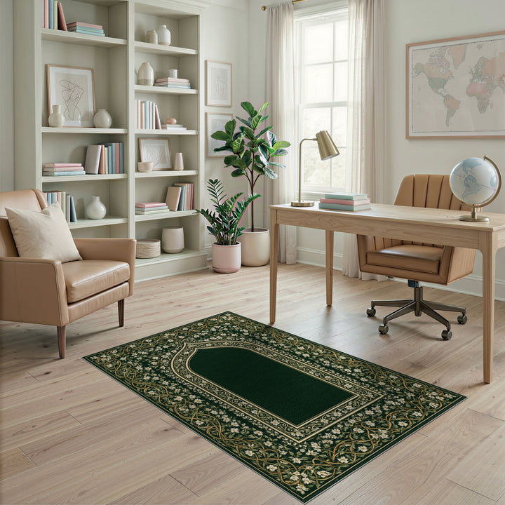 Green Floral Arch Vintage Area Rug