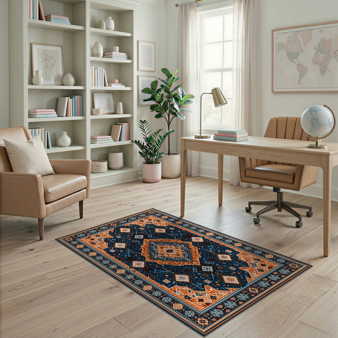 Navy Orange Geometric Area Rug