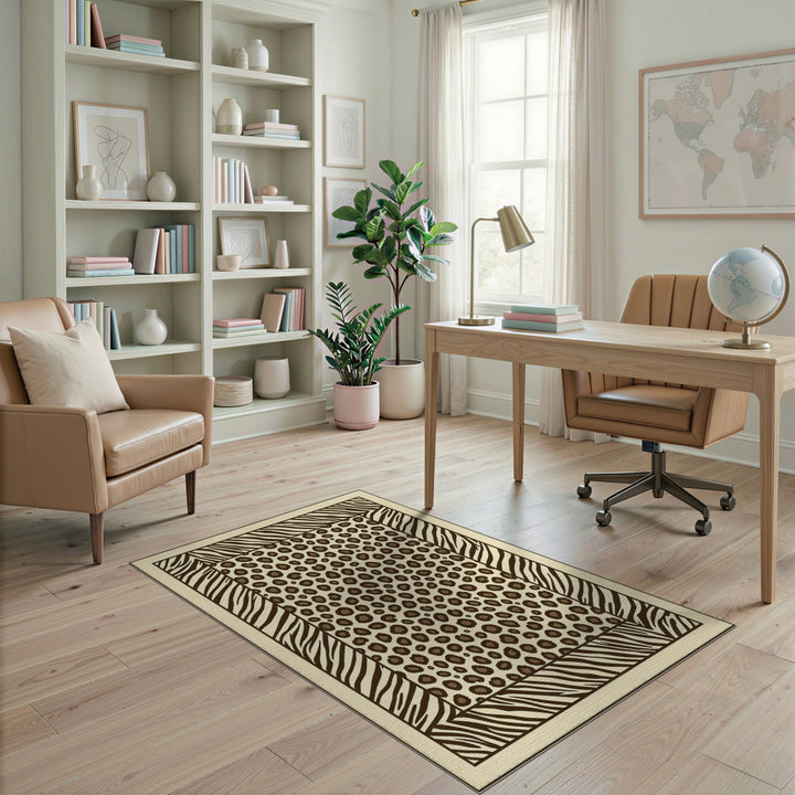 Leopard Zebra Print Area Rug in Brown Tan