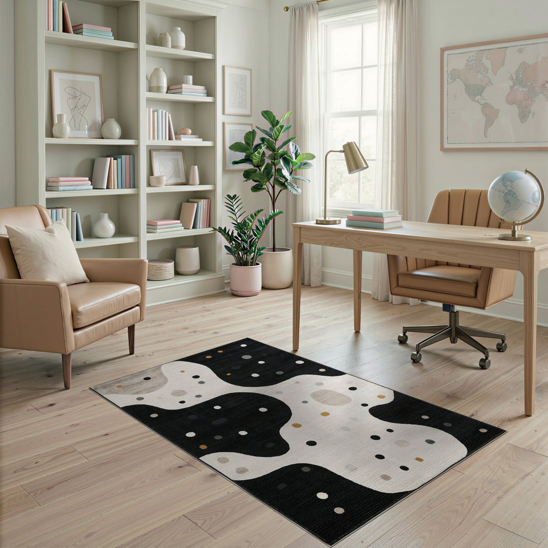 Black and White Abstract Black White Area Rug