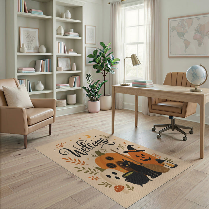Halloween Welcome Pumpkin Cat Area Rug