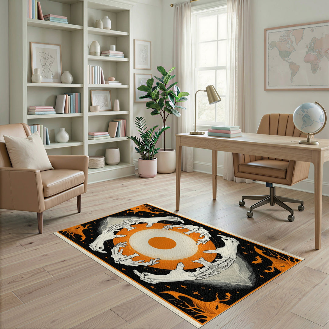 Spooky Skeleton Hands Orange Eye Area Rug