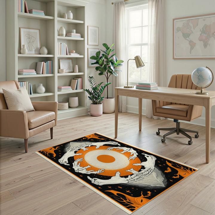 Spooky Skeleton Hands Orange Eye Area Rug