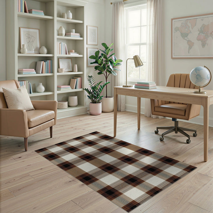Brown and Tan Brown Plaid Checkered Area Rug