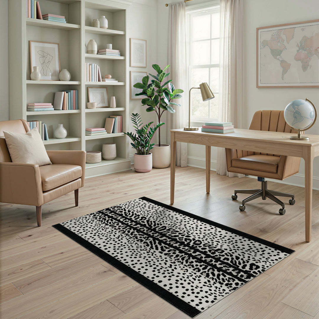 Black White Leopard Stripe Area Rug