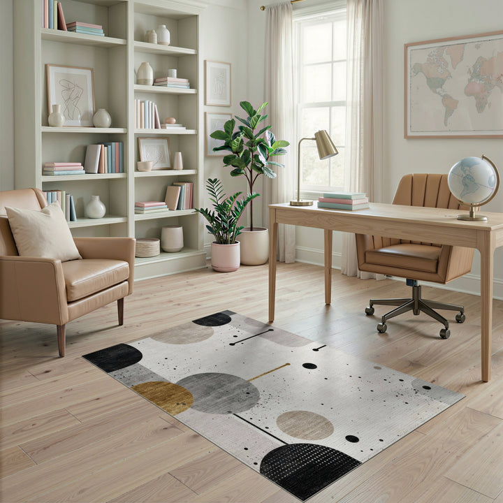 Black White Geometric Abstract Area Rug