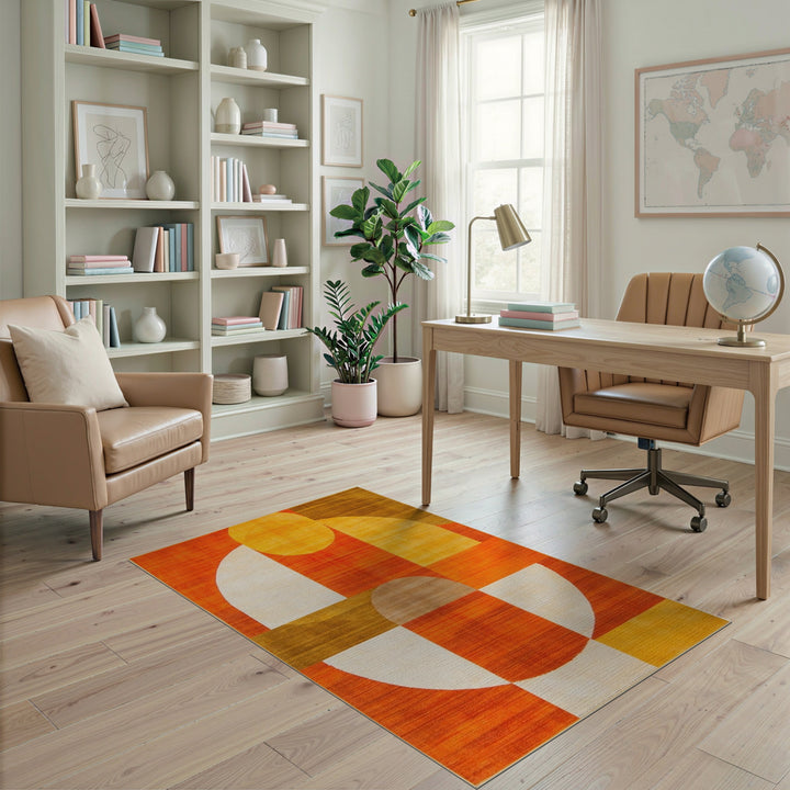 Orange Geometric Circle Geometric Modern Area Rug