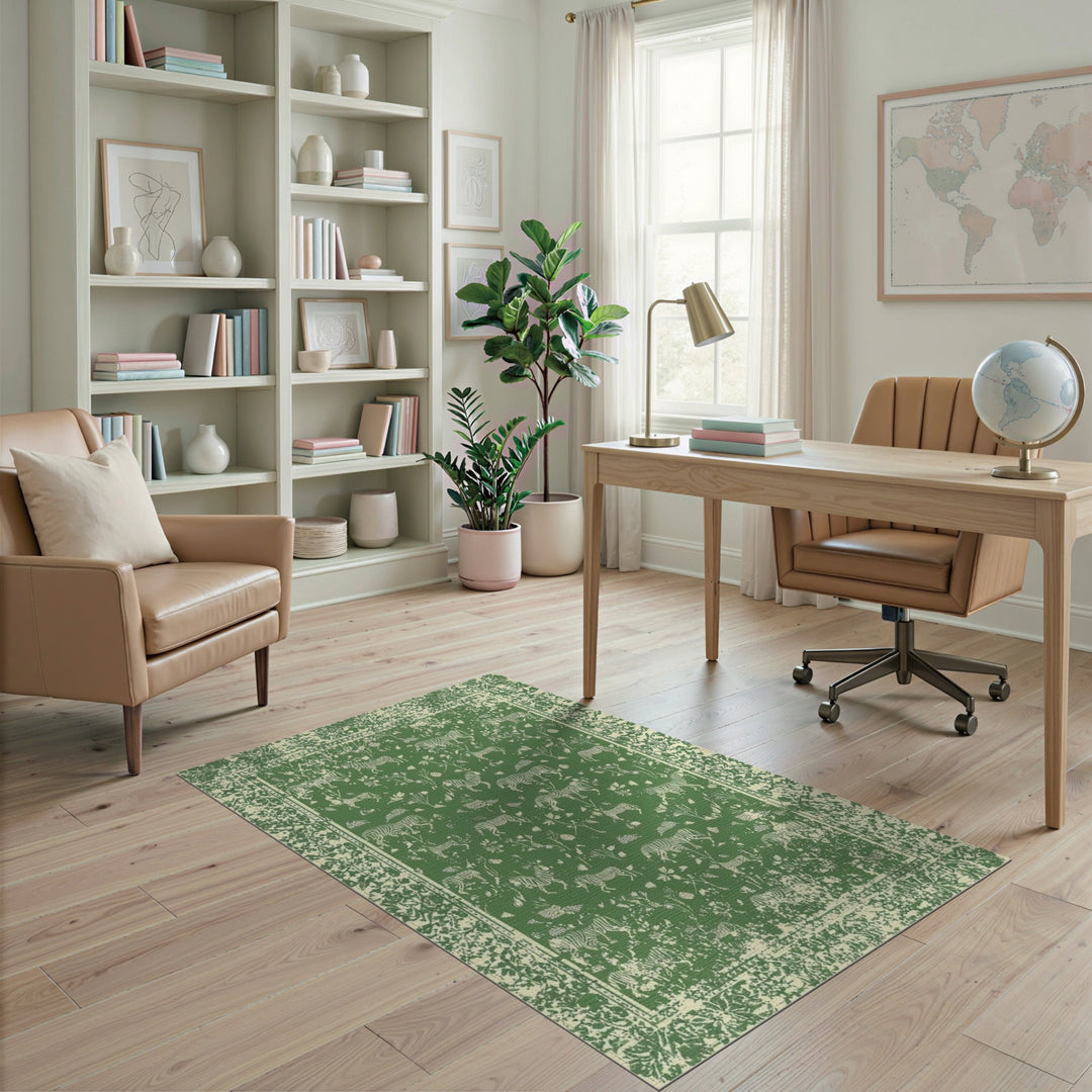 Green Zebra Floral Area Rug