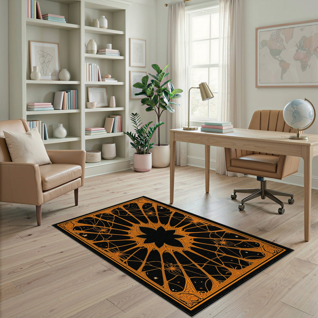 Orange Spider Web Symmetrical Area Rug