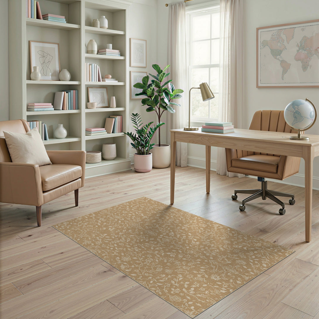 Tan Floral Vine Vintage Area Rug