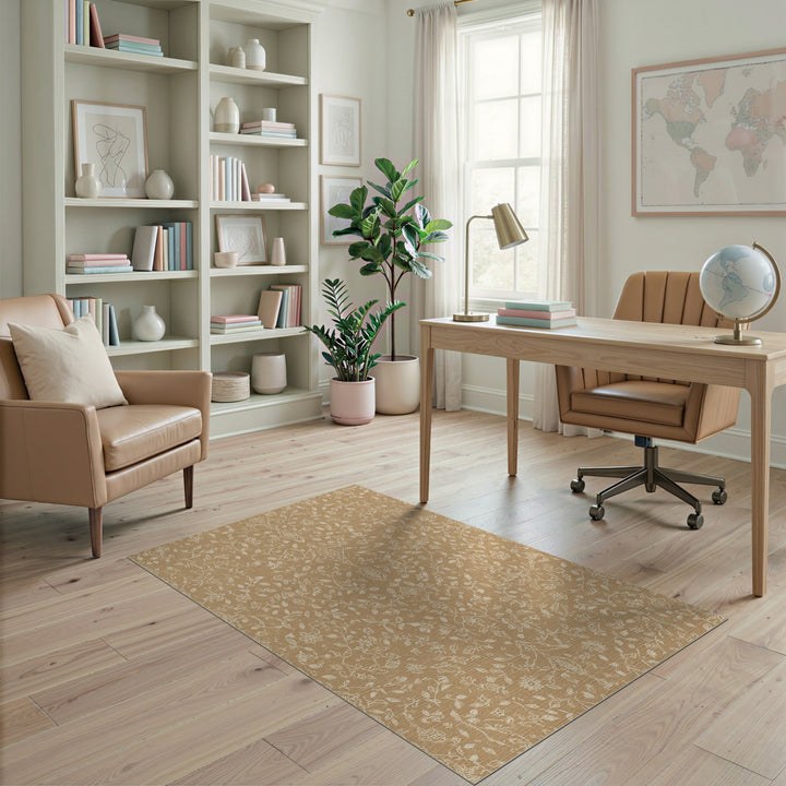 Tan Floral Vine Vintage Area Rug