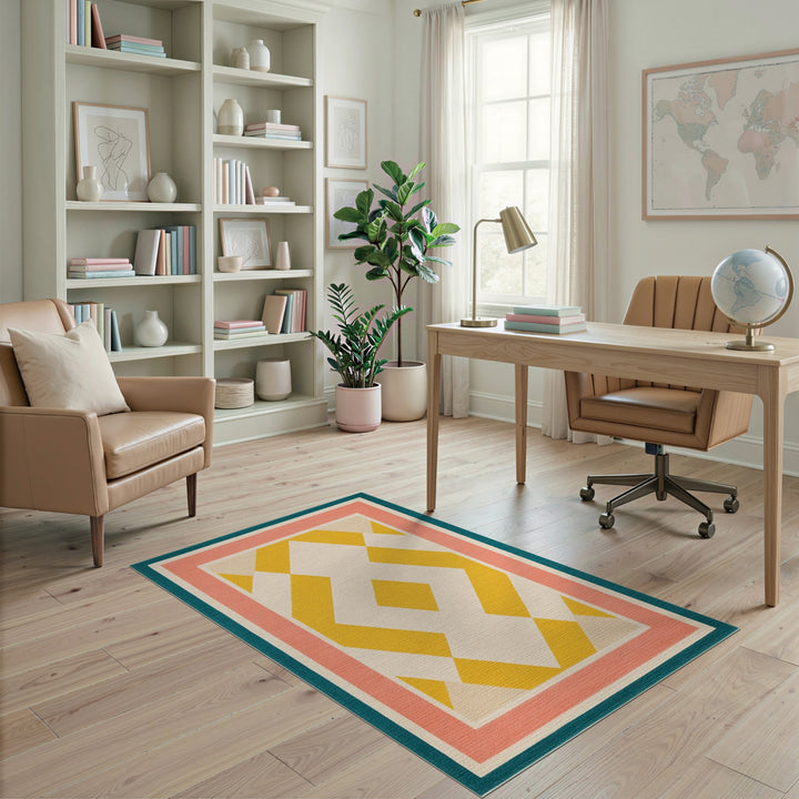 Bold Geometric Yellow Diamond Area Rug