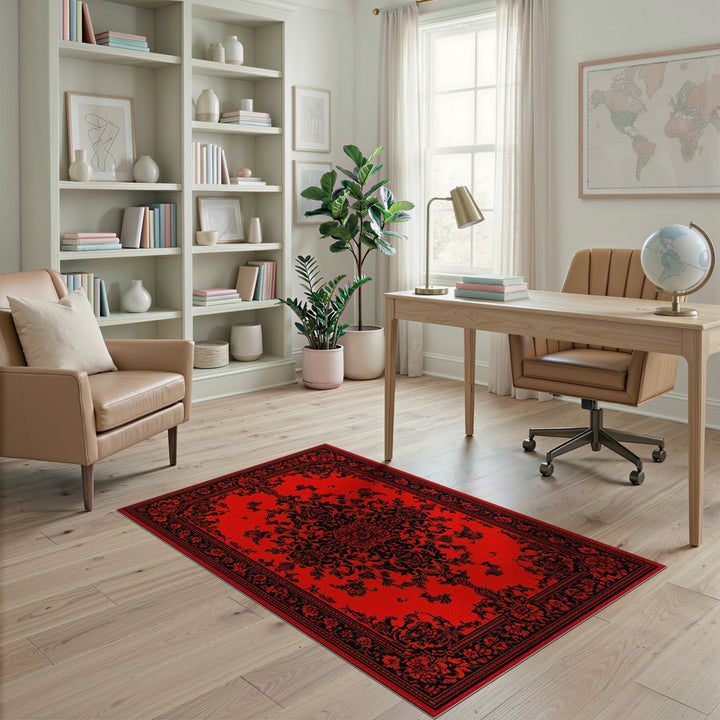 Red Persian Floral Medallion Area Rug