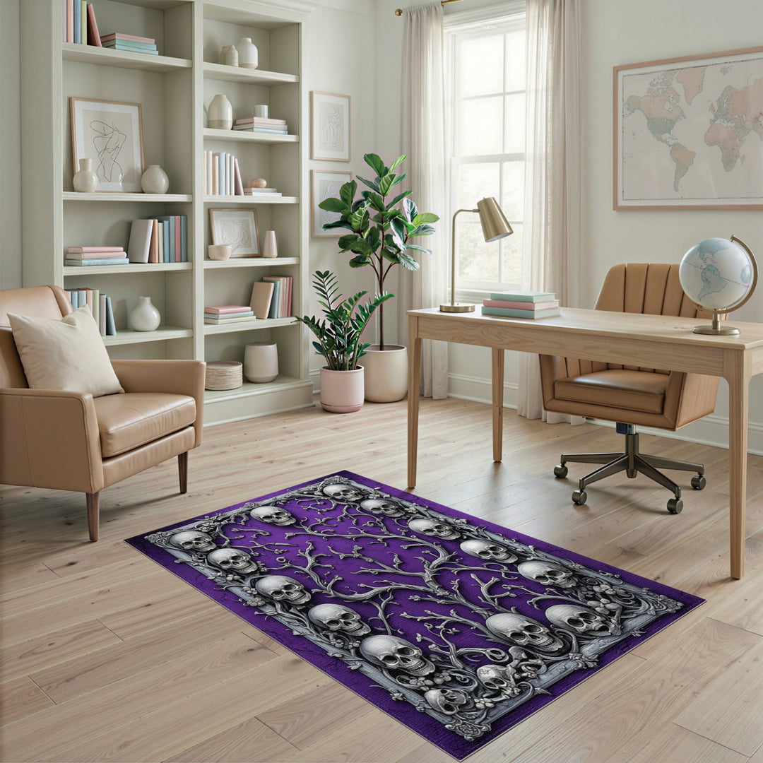Purple Gothic Skull Branch Area Rug