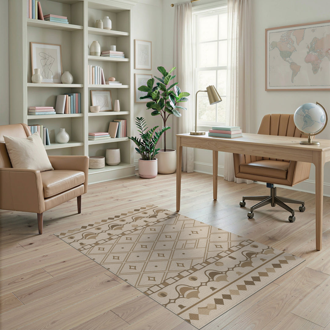 Beige Geometric Lattice Area Rug