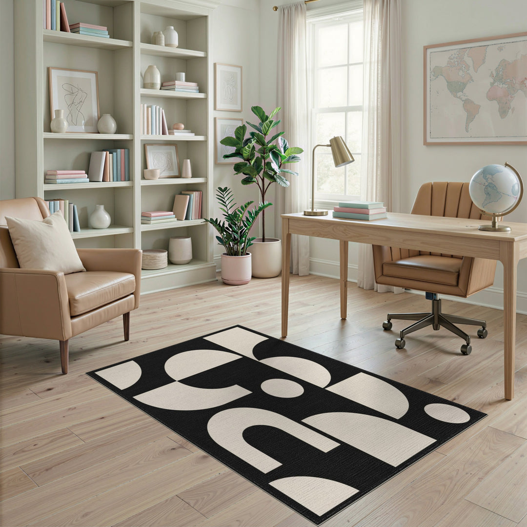 Bold Geometric Black White Area Rug