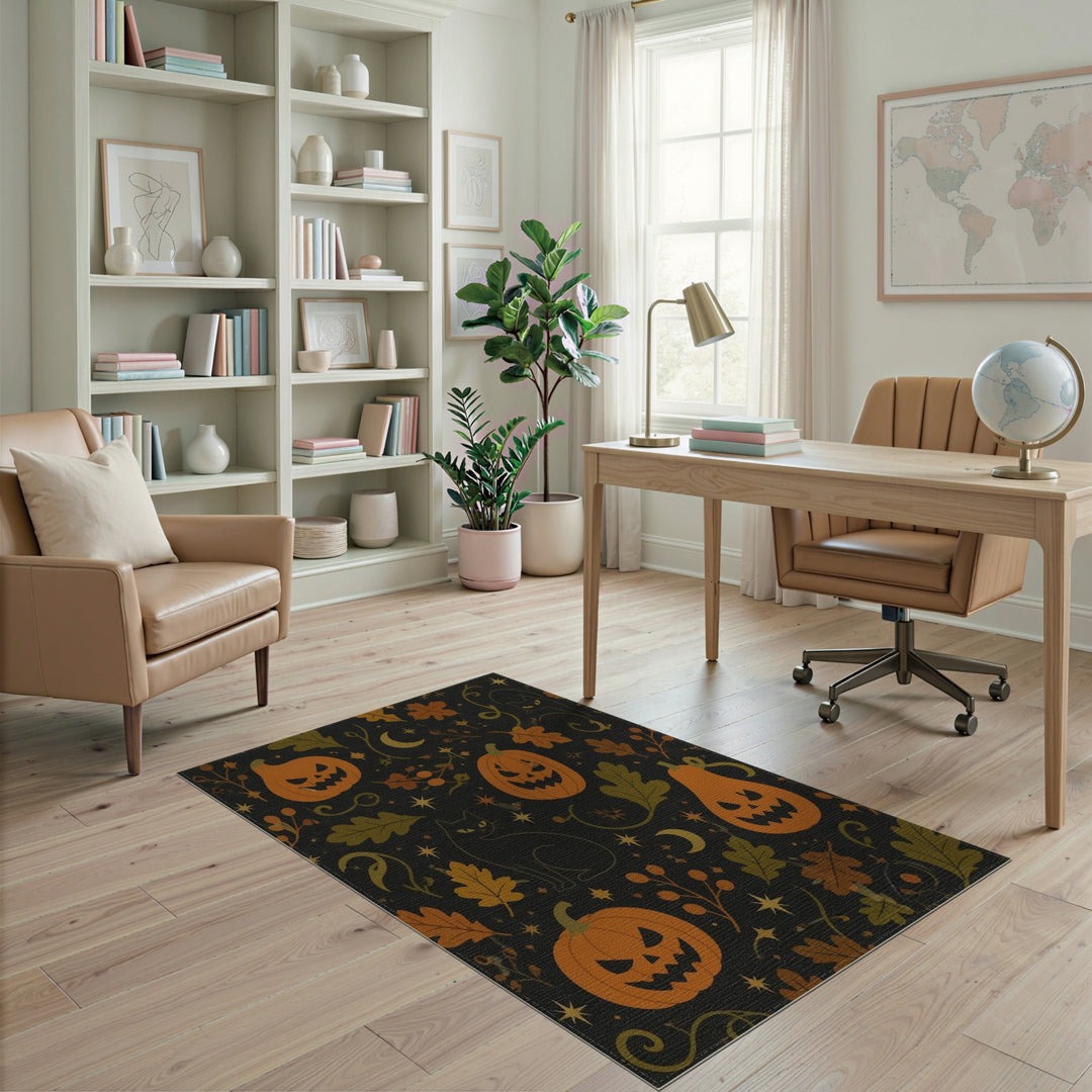 Halloween Pumpkin Cat Washable Area Rug