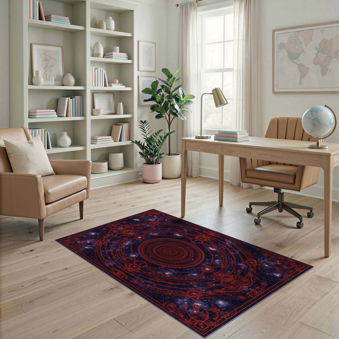 Red Celestial Mandala Area Rug