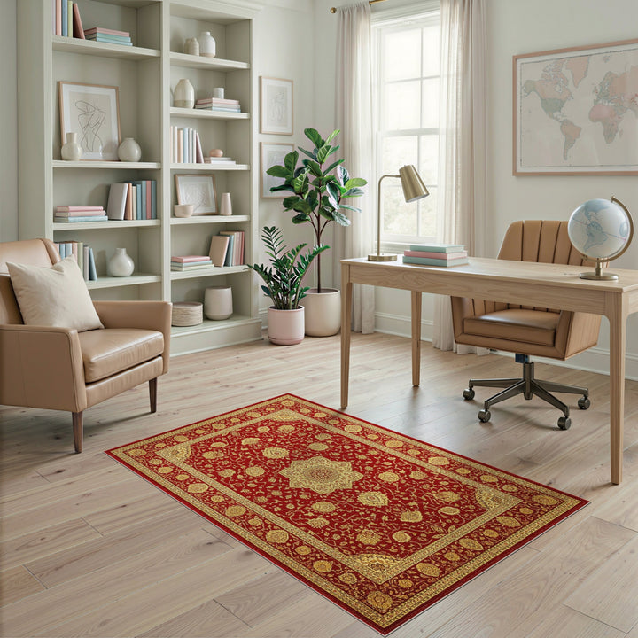 Red Gold Persian Medallion Area Rug
