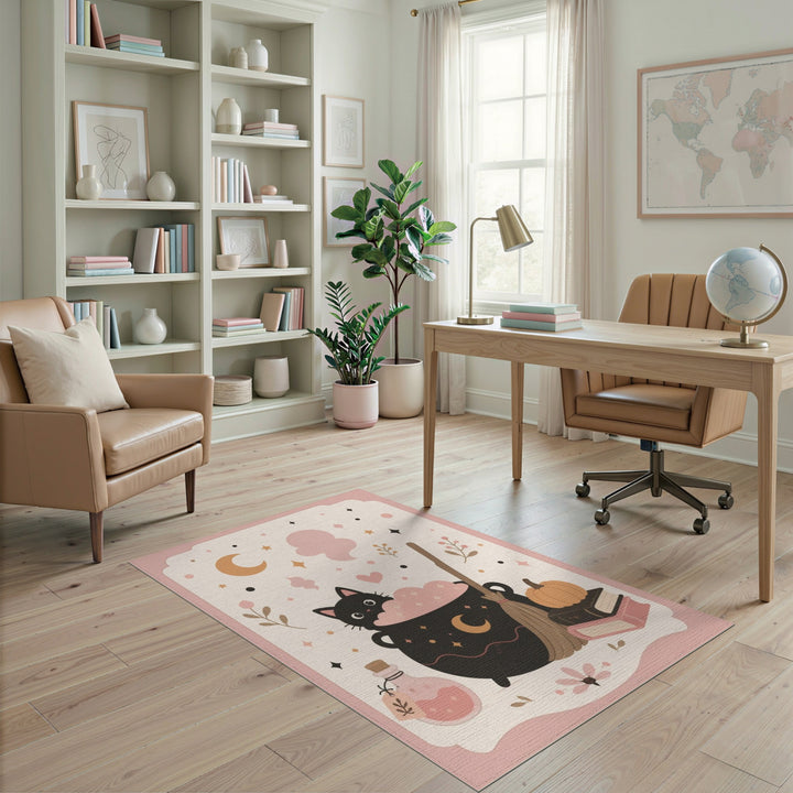 Pink Witch Cat Cauldron Kids Area Rug