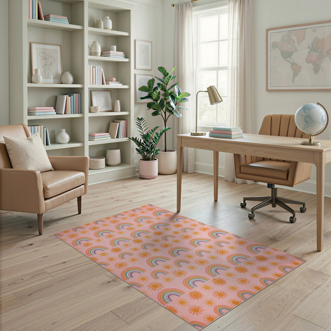 Pink Rainbow Kids Washable Area Rug