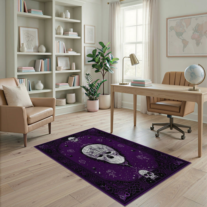 Purple Skull Spider Web Area Rug
