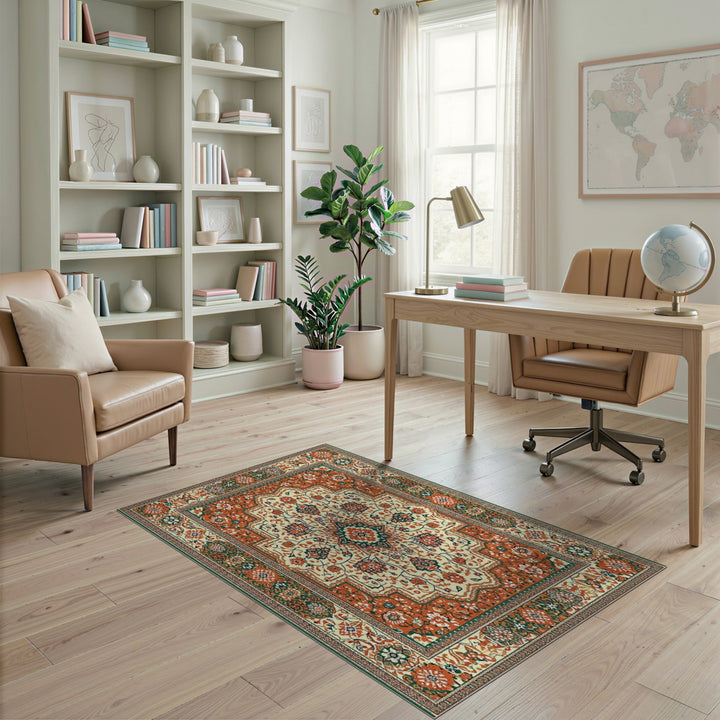 Medallion Traditional Persian Orange Persian Medallion Area Rug