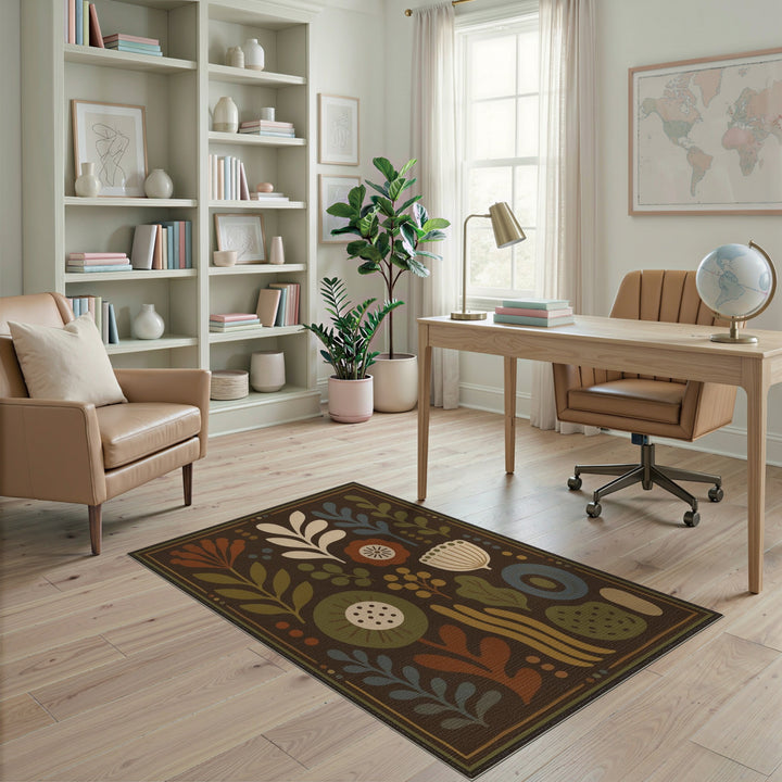 Boho Floral Brown Area Rug
