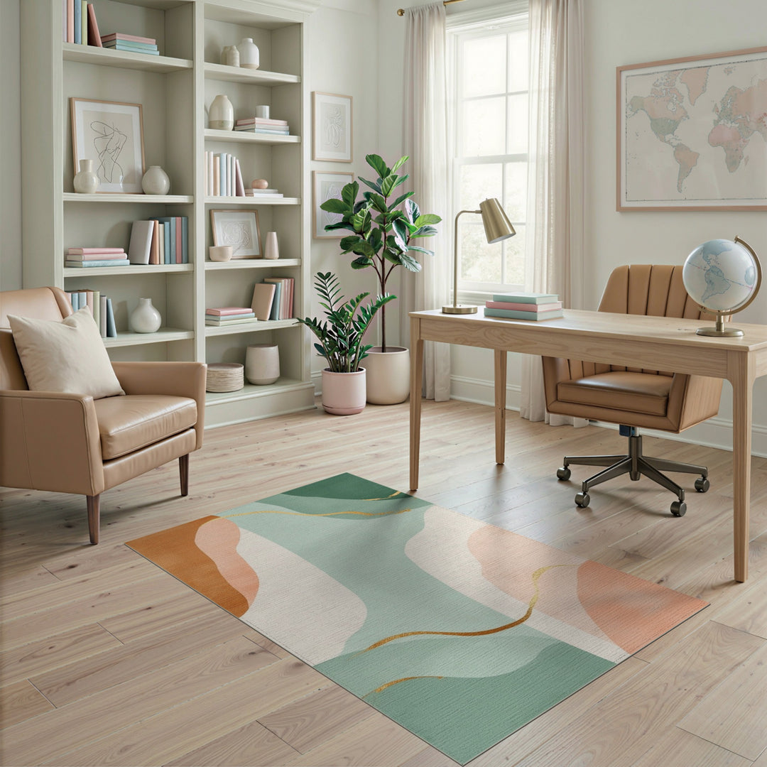 Abstract Teal Area Rug with Gold Accents