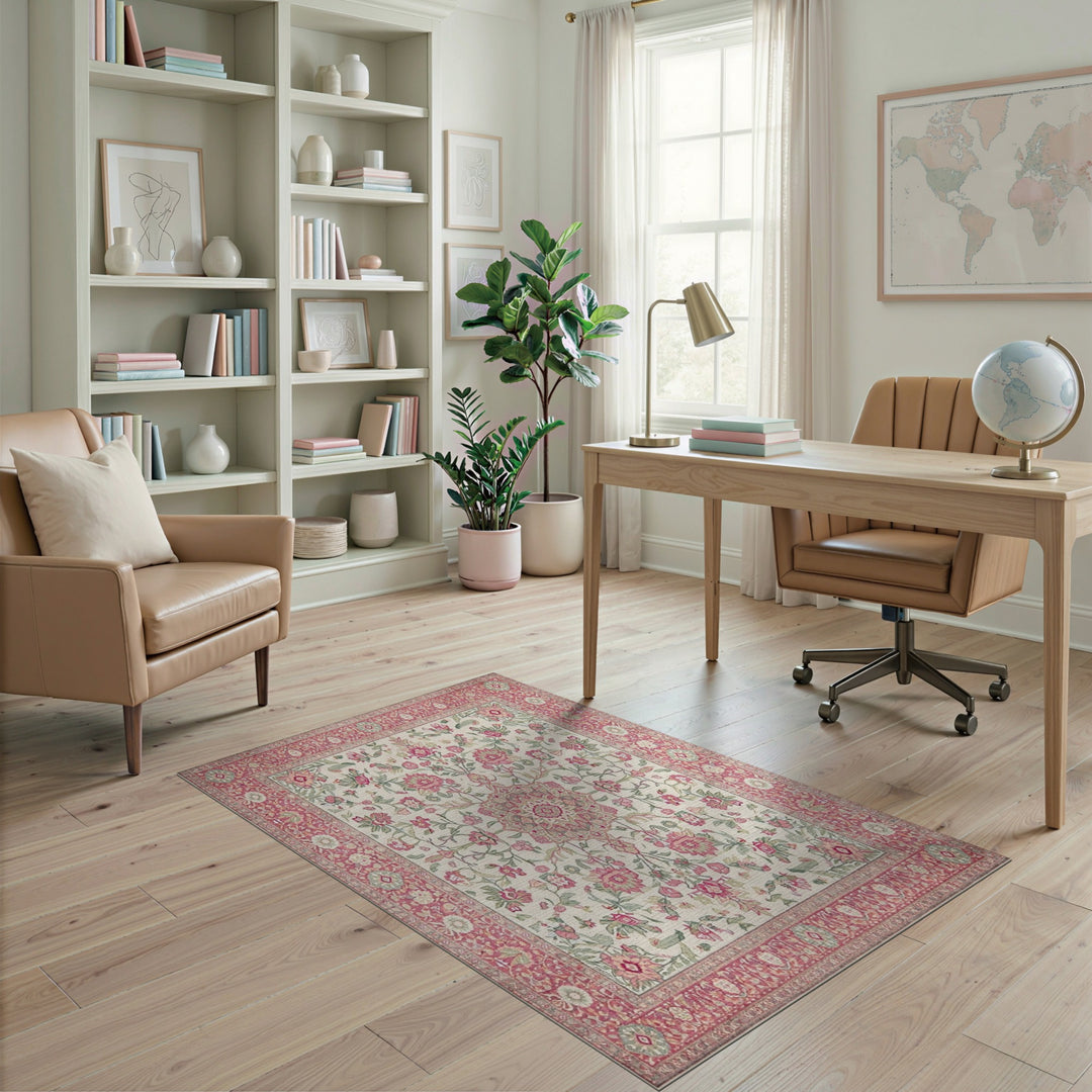 Pink Floral Medallion Vintage Area Rug